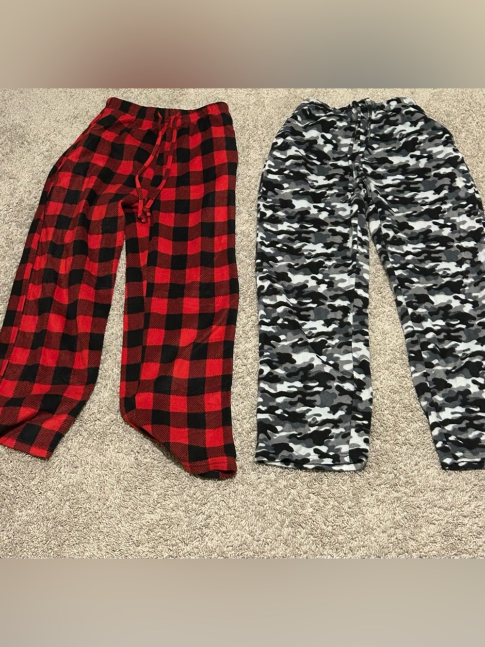 Amazon Kids Red Buffalo Plaid & Black/Gray Camo Fleece Pajama Bottoms